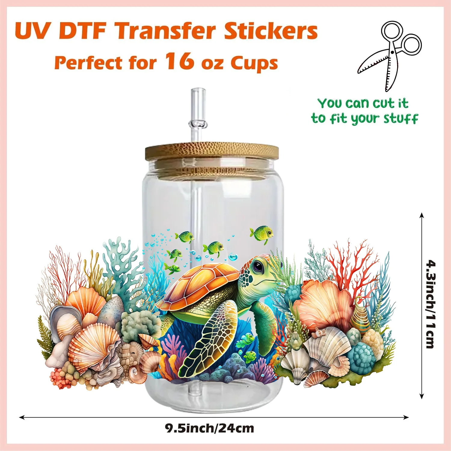 Cute turtle Series easy peel waterproof DIY Decals Retro Beauty 3D transfers uvdtf crystal sticker 16oz uv dtf cup wraps