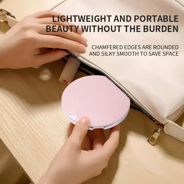 Miroir de maquillage de poche Compact et pliable, grossissant 1X/5X, avec lumière, 3 couleurs, miroir cosmétique, Portable, Rechargeable, tactile 6