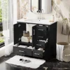 36 Inch Traditional Bathroom Vanity with Resin Sink Combo Set, Blue Bathroom Cabinet with Two Doors and Four Drawers 5