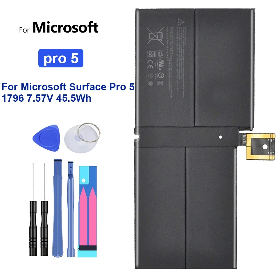 Avizar Batterie Li-Polymer 7.57V Pour PC Portable Microsoft Surface Pro 5 1796 45w 6a Noir 12664230