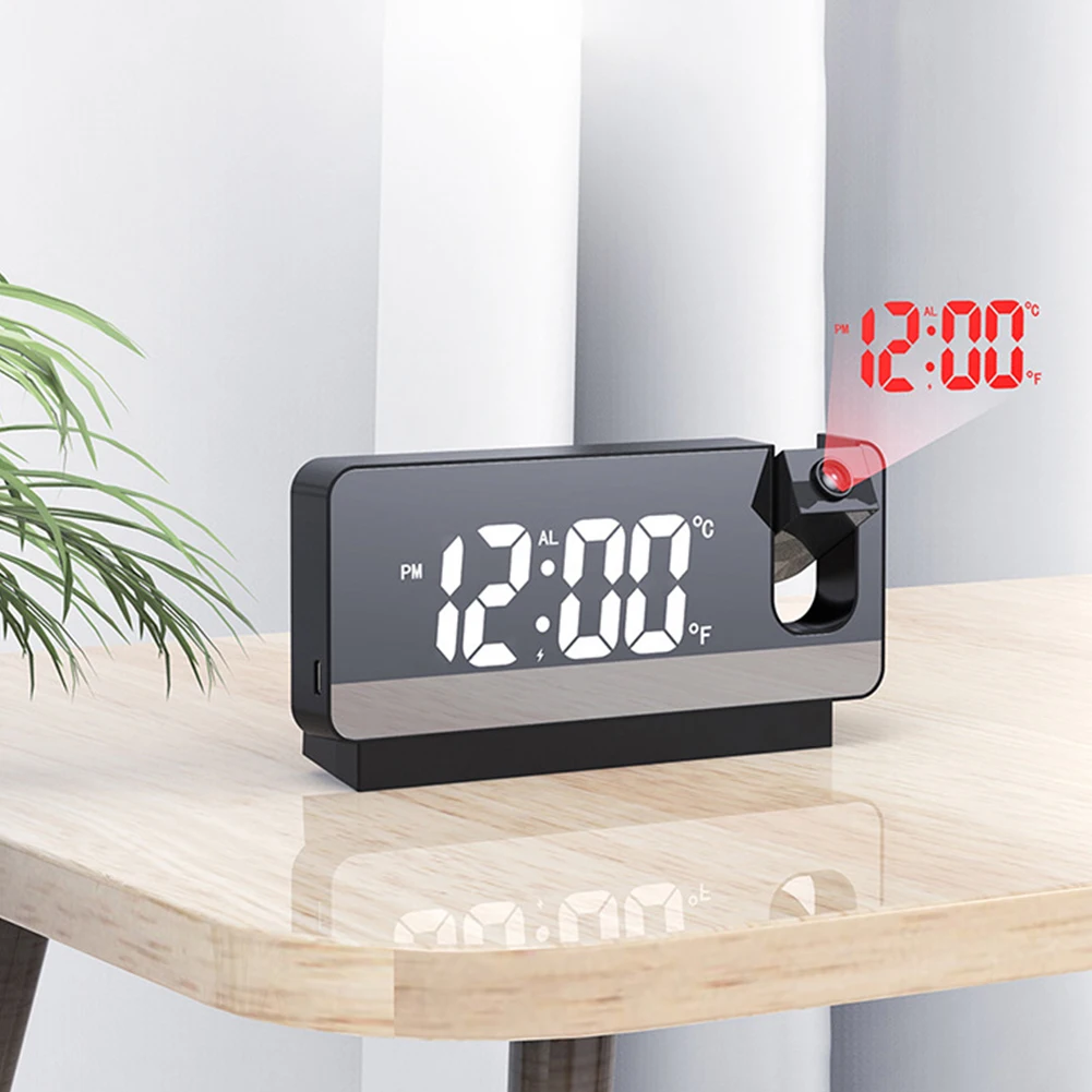 Digital Alarm Clock Multifunctional Projector Bedside Alarm Clock 180° Projector on Ceiling LED Display for Bedroom Living Room 5