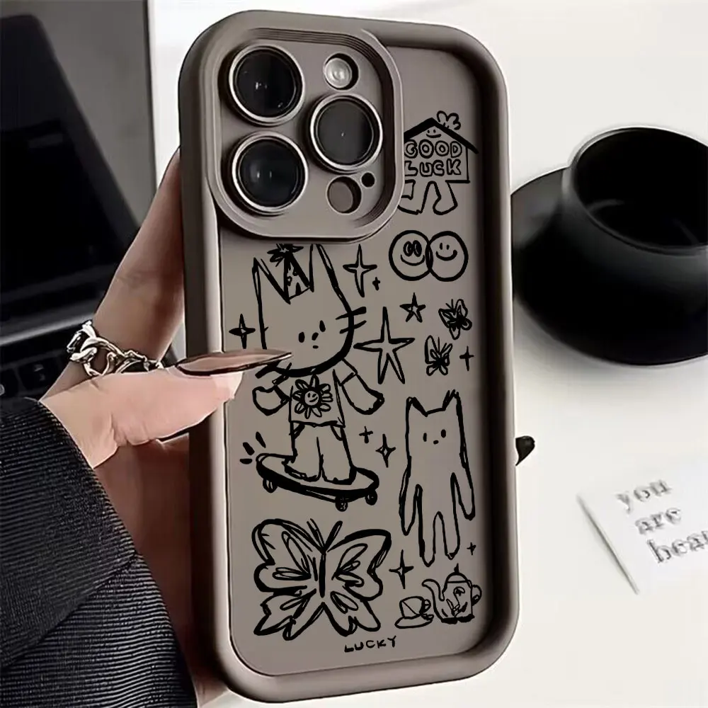 Charming Black Kitten Sketch Cat Phone Case Cover