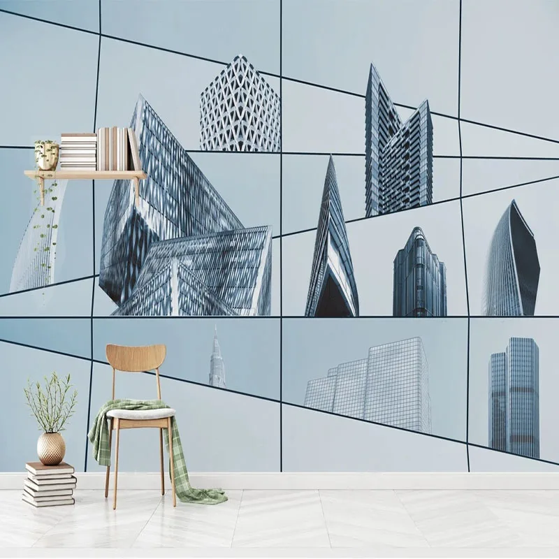 Custom Any Size 3D Minimalist Geometric Landmark Building Background Wall Painting Mural Wallpaper papel pintado de pared Tapety custom mural wallpaper 3d wallpaper geometric abstract line lines modern minimalist background wall