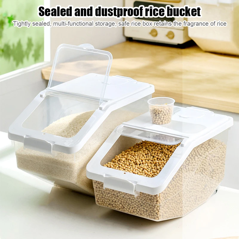 곤충 방지 습기 방지 쌀 보관 상자, 곡물 밀봉 항아리 시리얼 버킷, 애완 동물 식품 용기 시리얼 디펜서, 10kg 
