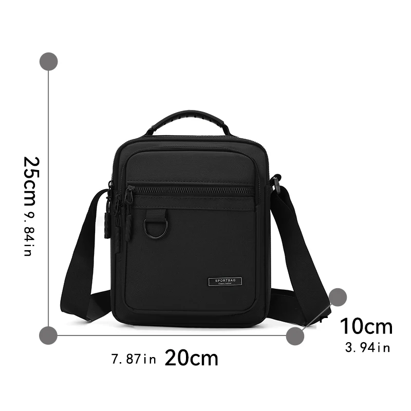 Men's Retro business casual adjustable shoulder bag - black, multi compartment, zipper pocket, compact design, suitable for dail