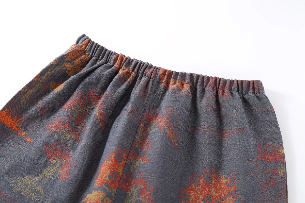 Cotton Gauze Yarn Dyed Landscape Printed Men's Sleepwear Clothes for Spring and Autumn Long Sleeved Loose Oversized Home Suit - 5
