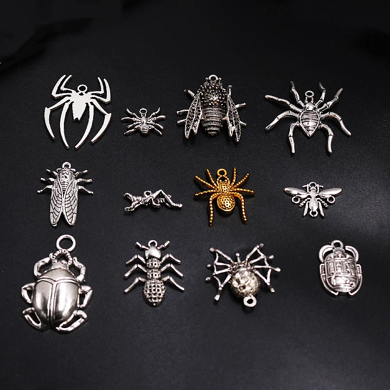 Spider Charm,Gold Plated 6pcs- Pendants Insect. 