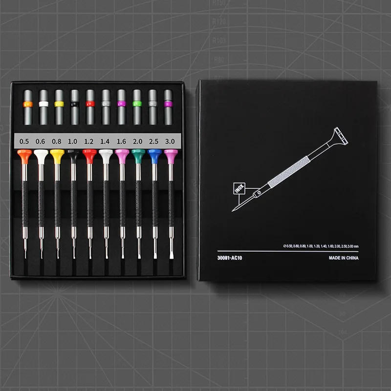 새로운 정밀 시계 스크루 드라이버 세트 10pcs 0.5-3.0mm 필립스 시계 용 원피스 핸드 스크루 드라이버 안경 시계 제조 도구