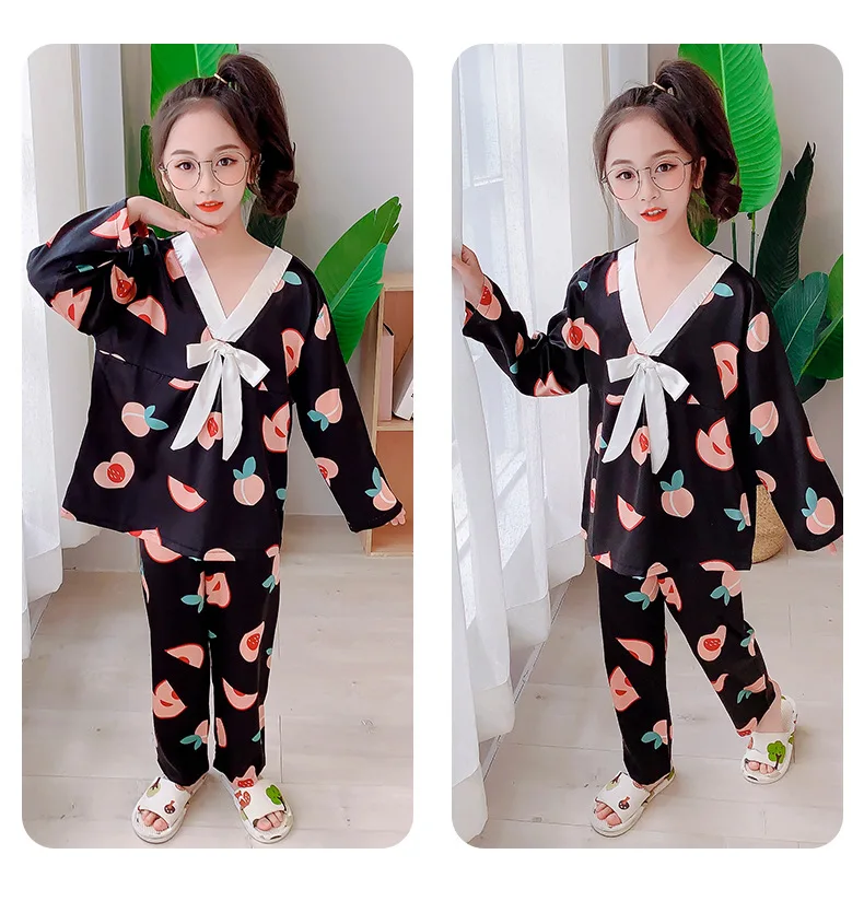 Children's Pajamas Long Sleeved Spring And Summer Baby Homewear Colthes Ice Silk Girls Sleep Wear Clothes 3-15Y Kids Clothes elegant pajama sets