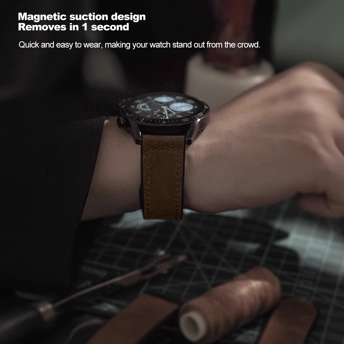 Premium Leather Silicone Magnetic Strap - Universal Moonwatch Replacement Band, 18mm/20mm/22mm