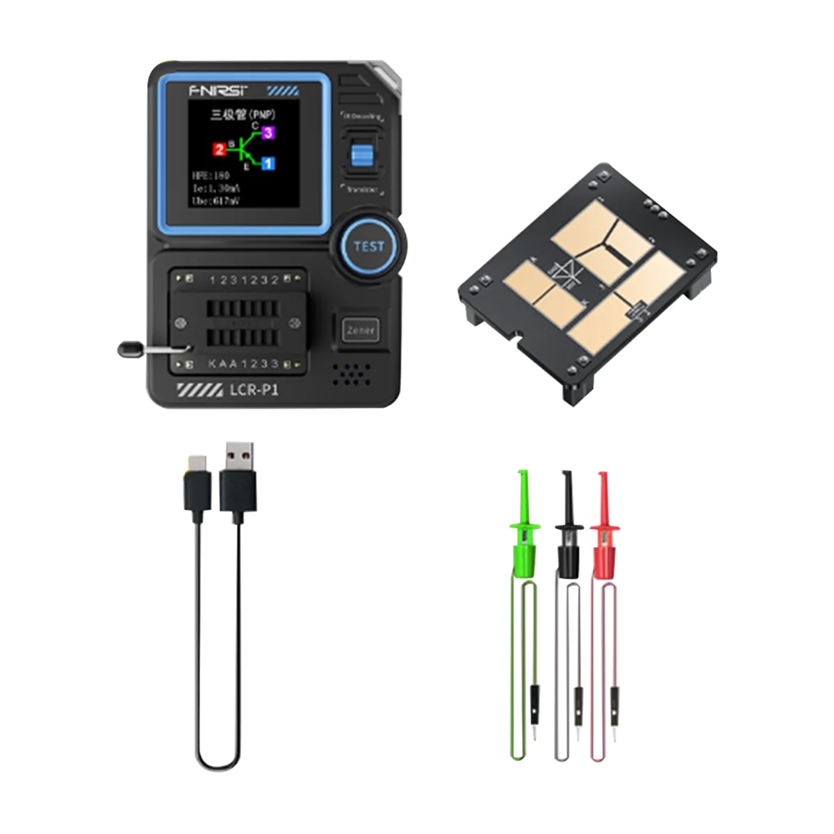 FNIRSI LCR-P1 Transistor Tester Diode Triode Capacitance Resistance Meter LCR ESR Meter NPN PNP MOSFET IR Multifunction-Cabe