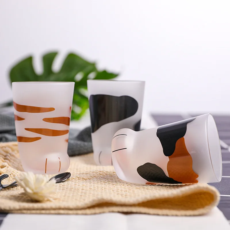 300Ml Cat's Claw Cup Cute Glass Couple Creative Cat's Foot Cup Household Water Cup Ins Casual Breakfast Kids Milk Glass