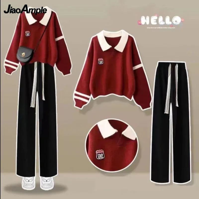 Spring Autumn Woman Tracksuit Set Korean Lady Causal Loose Sweatshirt Wide Leg Pants Two Piece Suit 2022 Sports Clothing Outfits