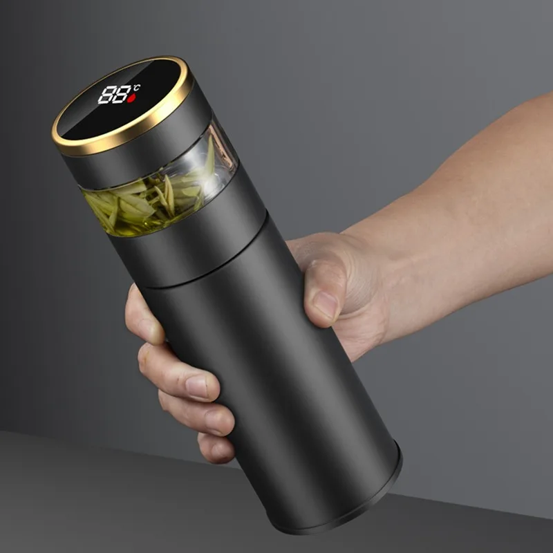 지능형 304 스테인레스 스틸 진공 컵, 온도 LED 디스플레이, 유리 파티션, 차 및 물 진공 병