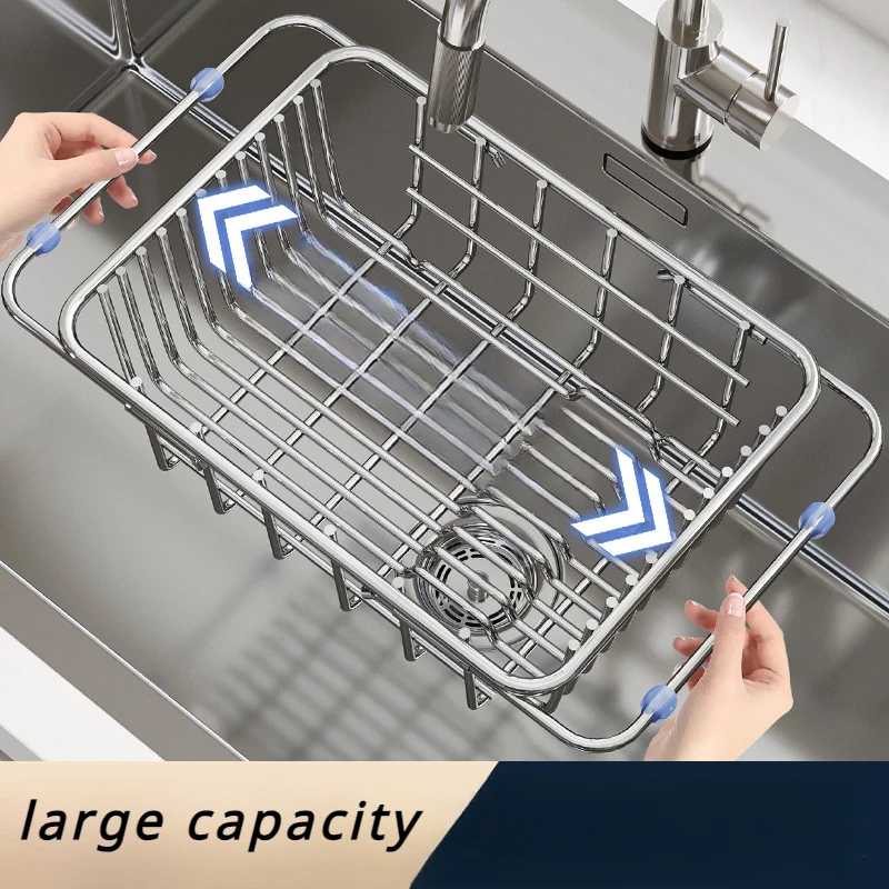 

Sink Draining Basket Stainless Steel Sink Sink Basin Telescopic Kitchen Shelf Dish Organizer Kitchen Supplies