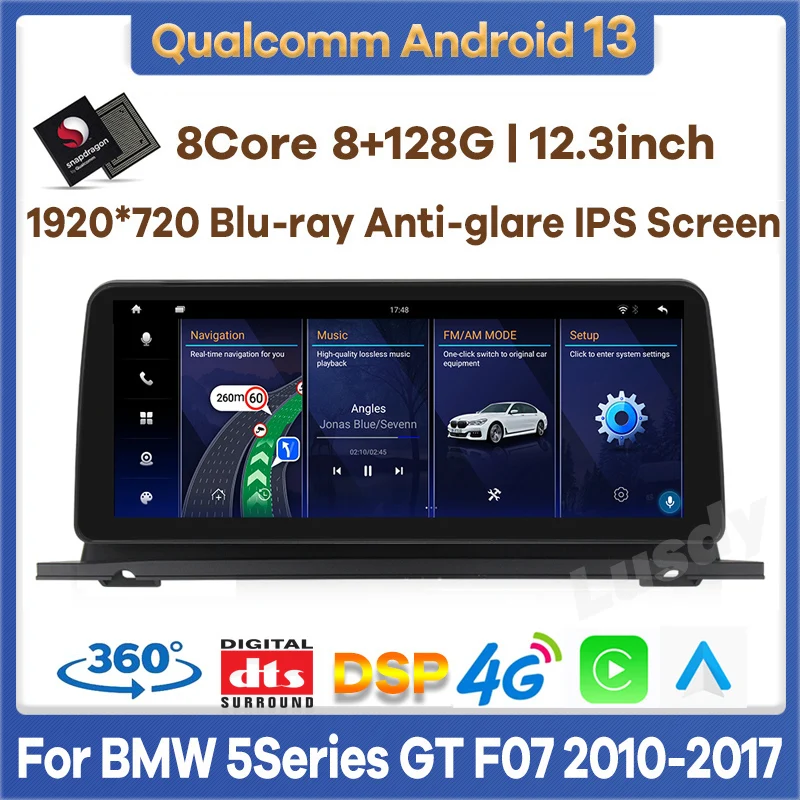 

12.3" Qualcomm 8+128G Android 13 Car Multimedia for BMW 5 Series GT F07 2010-2017 Auto Radio GPS Stereo Video CarPlay Screen 4G