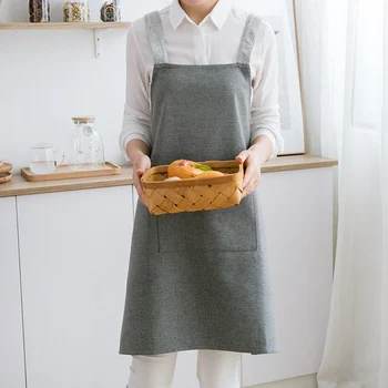 2022 앞치마 가정용 주방 방수 내유성 작업복, 여성 식당 작업복, 요리 앞치마 턱받이 드레스, 회색 앞치마