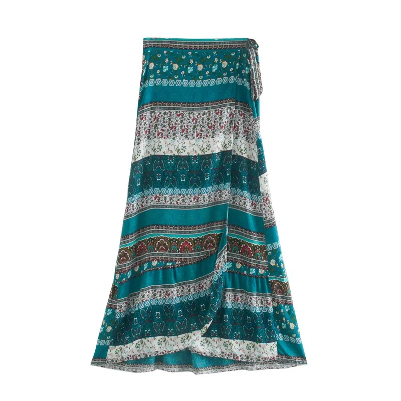 

Vintage Chic Women Two Piece Floral Print Short Sleeve Tops Bohemian Wrap Skirts 2 Pieces Rayon Cotton Boho Sets