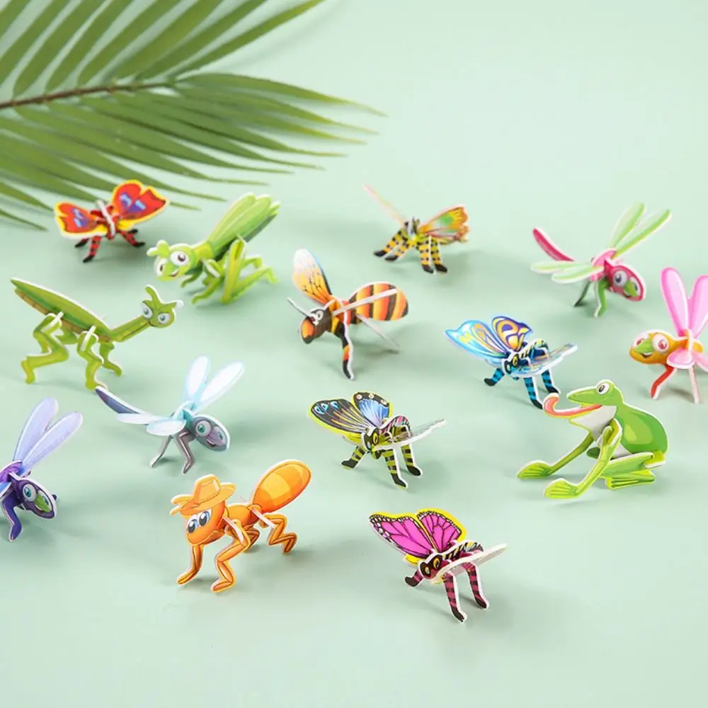 10pcs Funny Insect Paper Jigsaw Puzzles 3D Insect DIY Handmade Paper Card Cognition Paper Paper Card 3D Puzzle Party