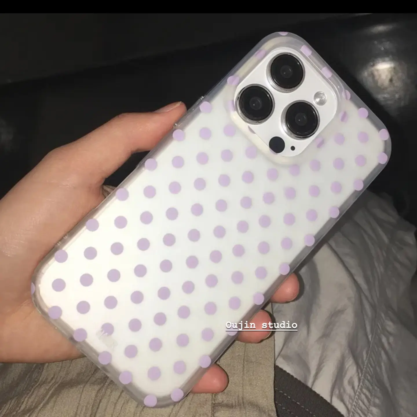 Korean-Inspired Simple Purple Polka Dot Heart Phone Case