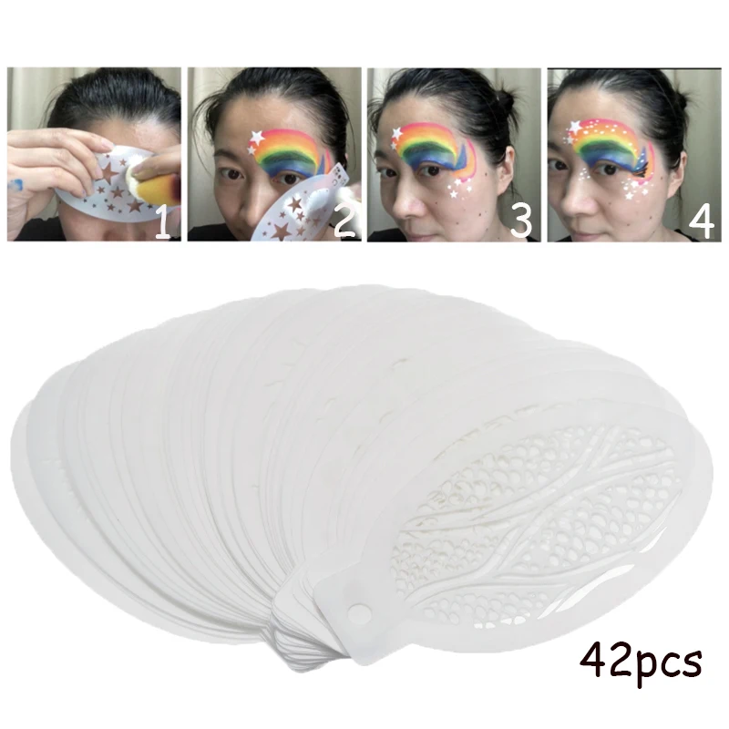 42pcs pack white face painting stencils templates makeup body art angel rainbow dots scale leopard plastic makeup set tools 42pcs/pack White Face Painting Stencils Templates Makeup Body Art Angel Rainbow Dots Scale Leopard Plastic Makeup Set Tools