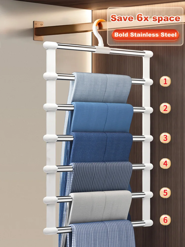 

Closet Organizer Racks for Pants Clothes Hanger Stainless Steel Trouser Hanger for Clothes 6/8 Layers Home Storage Organization