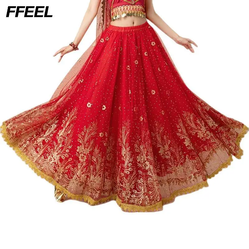 

Lady Belly Dancing Dress New Indian Apparel Bollywood Dance Suit Big Swing Skirt Exotic Dance Performance Suit Set Bottom