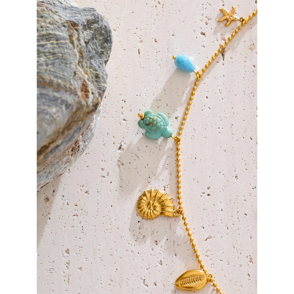 Yhpup 88cm Long Ceramic Starfish Shell Fish Pendant Necklace