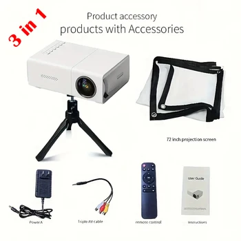 Portable LED Projector Equip 72 Inch Screen and Bracket Dlp Full Hd 1000 Lumen Home Theater Media Player Outdoor Mini Projector 1