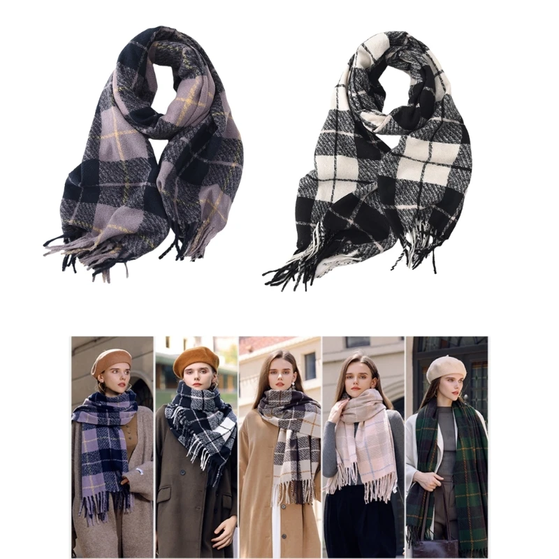 

Шарфы на Рождество Зимний теплый шарф Классические пледы с кисточками по краям Крупногабаритные