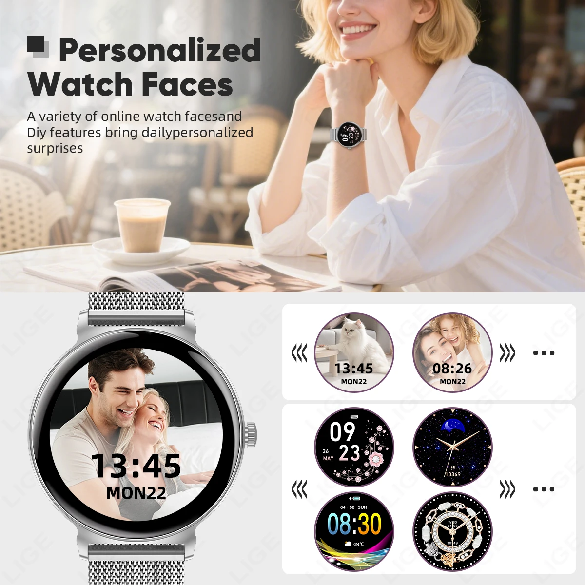 LIGE Ultra-thin Smart Watch Ladies Bluetooth Call Custom Dial Sport Heart Rate Health Tracking Watch Waterproof Women Smartwatch