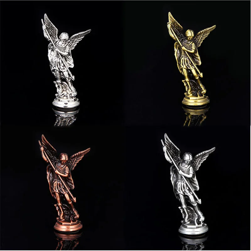 Metal Model Jesus Christ Saint Michael Statue Religious Prayer Miniatures Figurines Base Car Decorations Family Scene Home Decor tuveke summer newest men s jesus christ print design hooded drawstring suit solid color sports slim versatile casual suit s 4xl