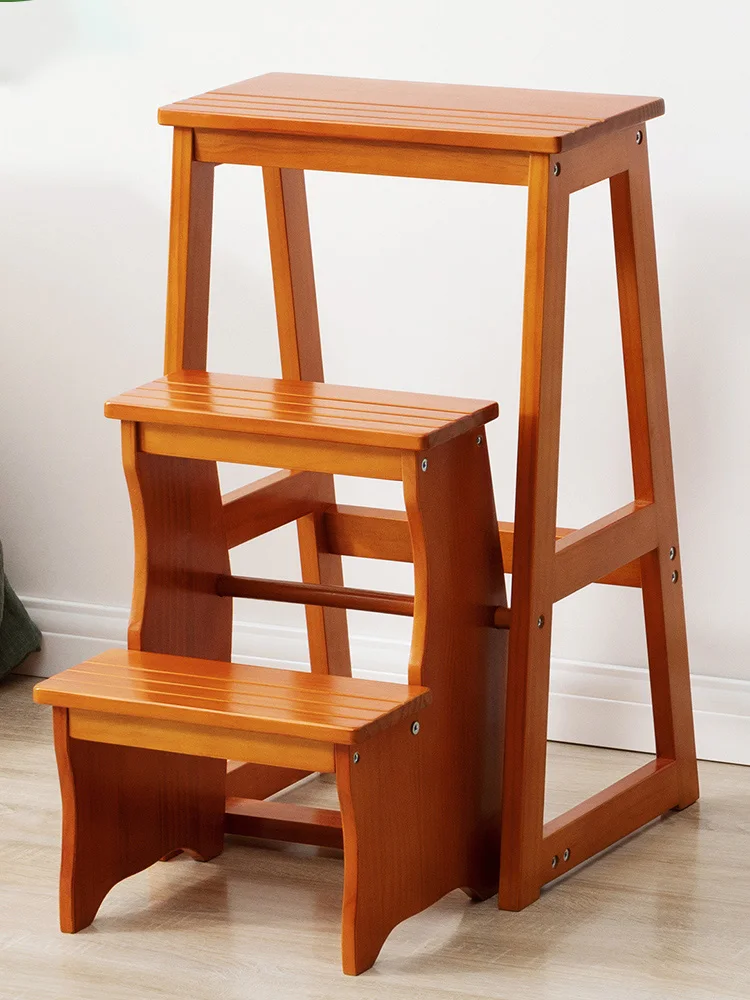 

Solid Wood Folding Step Stool Home Three-step Climbing Stool Dual-purpose Ladder Chair Indoor Multi-functional Pedal Stairs