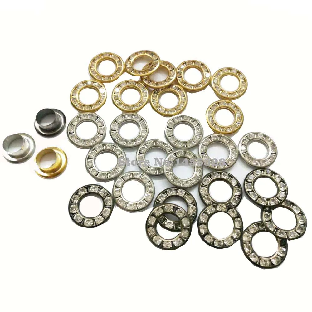 100set 12mm with Rhinestone Diamond Earrings Metal Earrings for Leather Crafts Clothing Shoes Cap Tag Belt Bag DIY Accessories