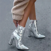  Fashion Shiny Women Ankle Boots Office Autumn Thick High Heels Mirror Patent Leather Sexy Party Short Booties Shoes For Woman 