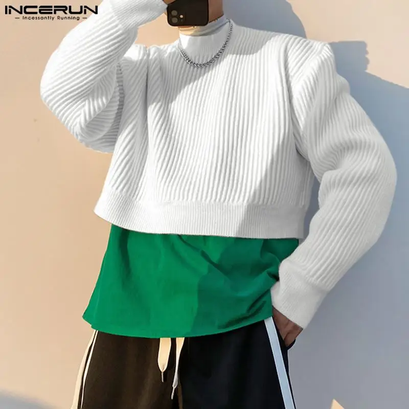 

INCERUN Men Pullovers Solid Color Knitted Turtleneck Long Sleeve Casual Crop Tops Streetwear Korean Style Fashion Sweaters S-5XL