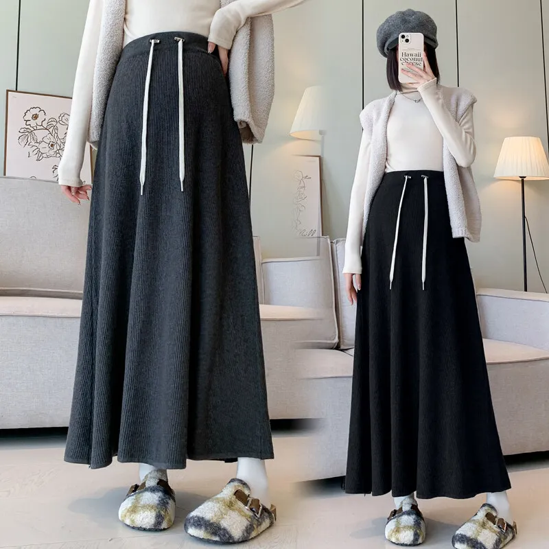 P71931# Pregnancy Skirt Skirts Women Comfy Slim Casual Knitted Mid-Long Maternity Skirt