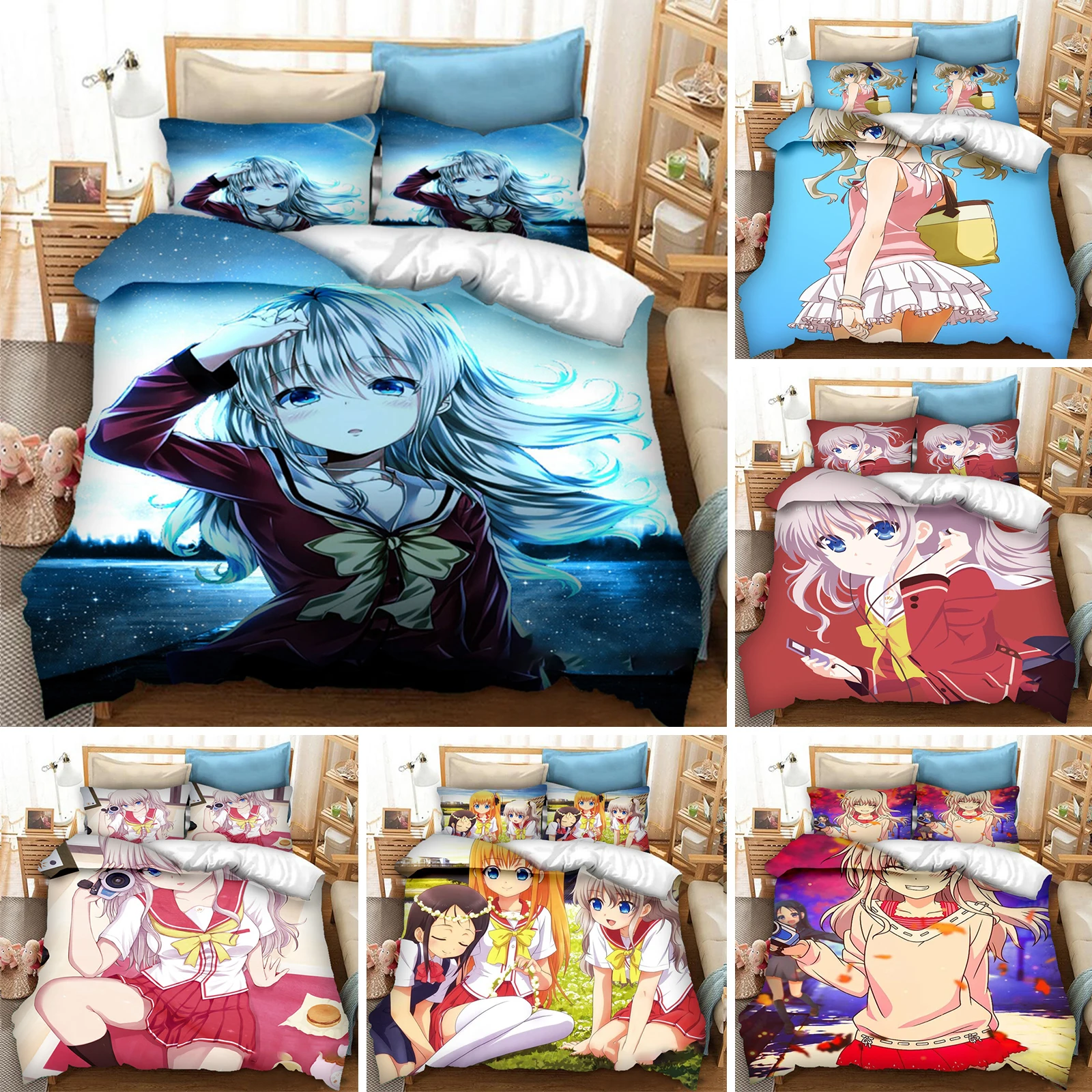 

Anime Charlotte Tomori Nao Bedding Set Duvet Cover Bedroom Comforter Single Twin King Size Quilt Cover Home Textile 2/3PCS