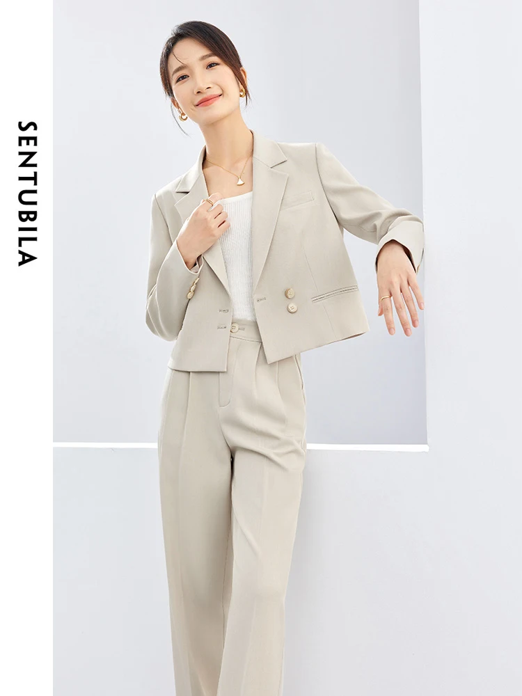

SENTUBILA Spring Casual Woman Pant Set 2024 Cropped Suit Jacket Straight Leg Pant Two Piece Set Fashion Blazer Suits 141Z52955