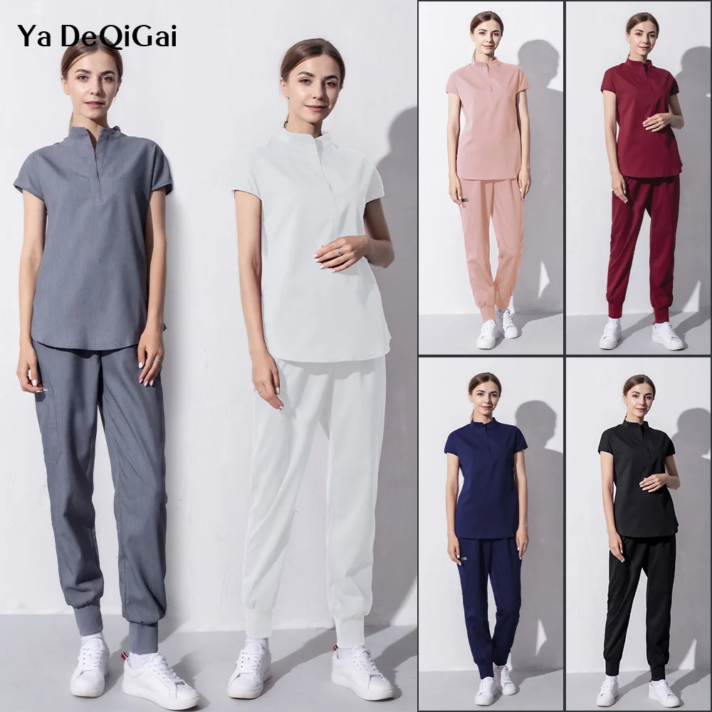 

Solid Color Scrub Uniform Nurse Workwear Scrubs Set Top Pant Nursing Uniforms Women Men V-neck Hospital Doctor Working Suits