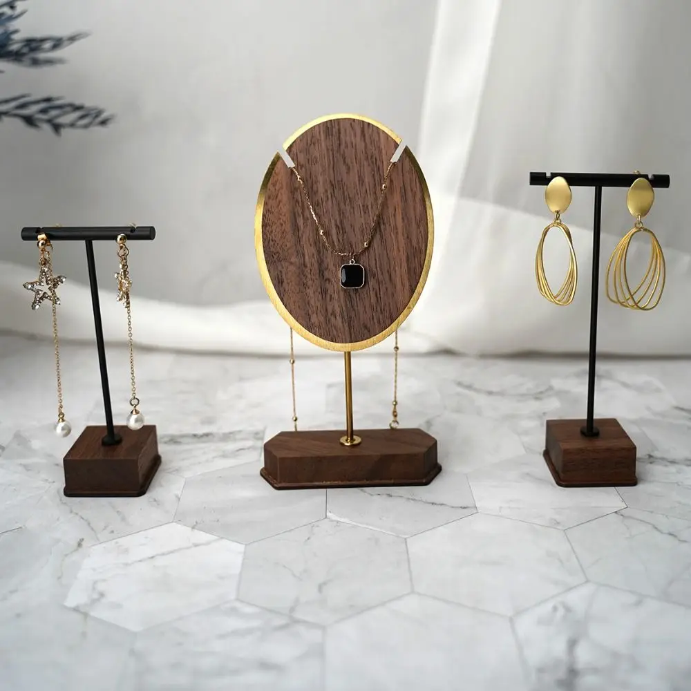 Durable Copper and Wood Jewelry Display Stand Photography Props Simple Storage Rack Display Holder Necklace