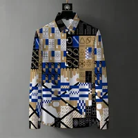 Chemise à manches longues pour homme style streetwear, imprimé graffiti géométrique rétro, haut décontracté et tendance anti-plis 2