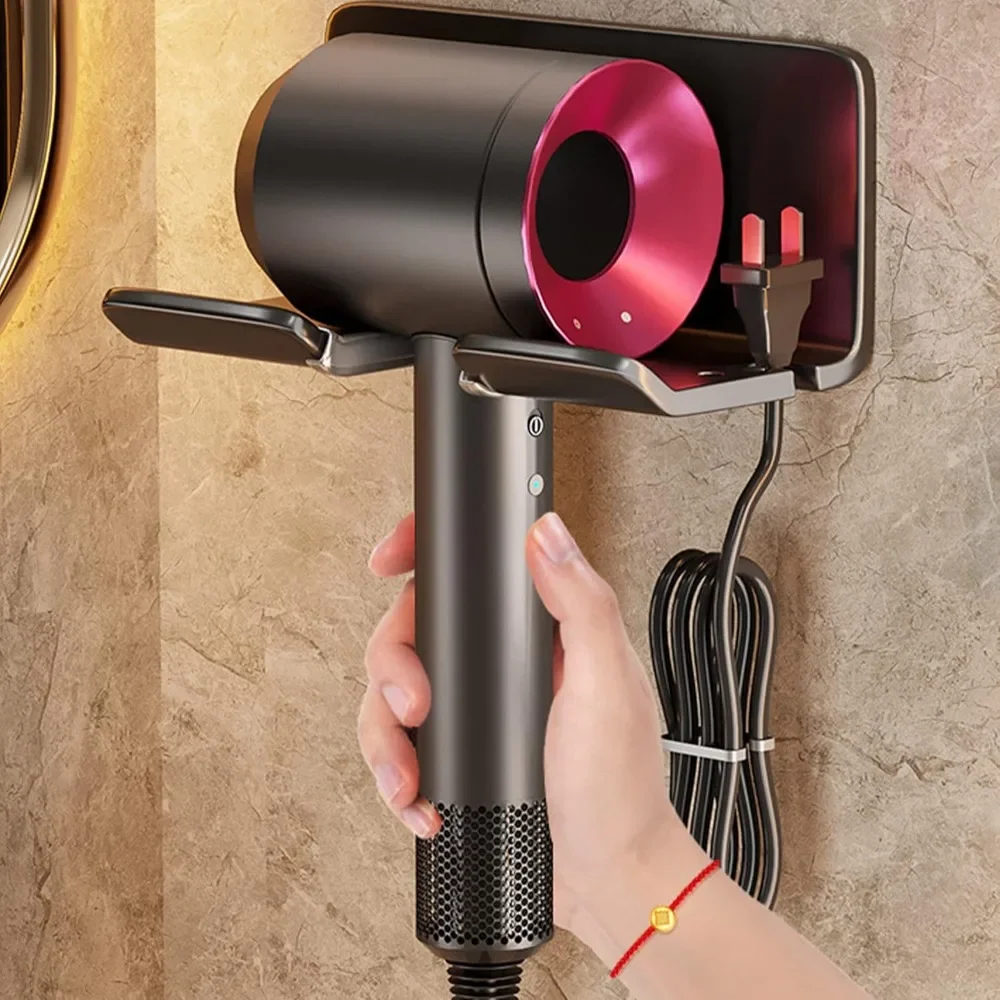 ABS Punched Free Hair Dryer Holder, Wall Mounted Hair Dryer Holder, White, Black, Grey