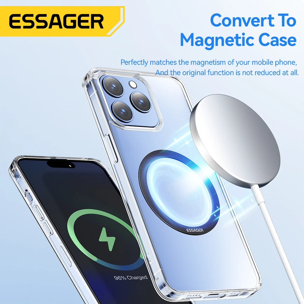 Essager 2PCS 자기 금속 반지 0.3mm 범용 스티커 iPhone 15 14 Pro MagSafe 자석 삼성 무선 충전 플레이트