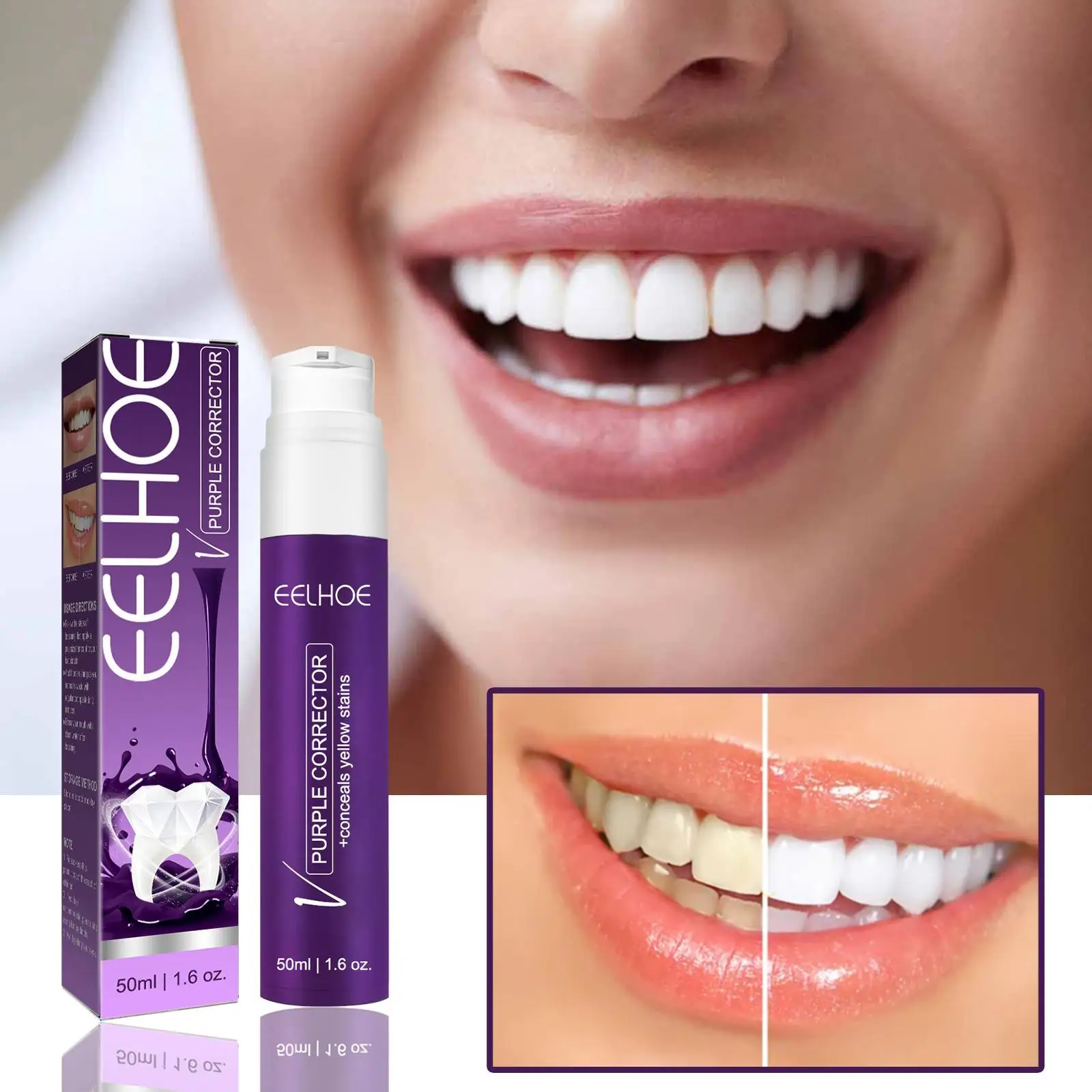 

50ml Purple Whitening Toothpaste Refreshing Breath Teeth Foam Tooth Cleaning Mousse Plaque Removal Dentifrice Teeth Care
