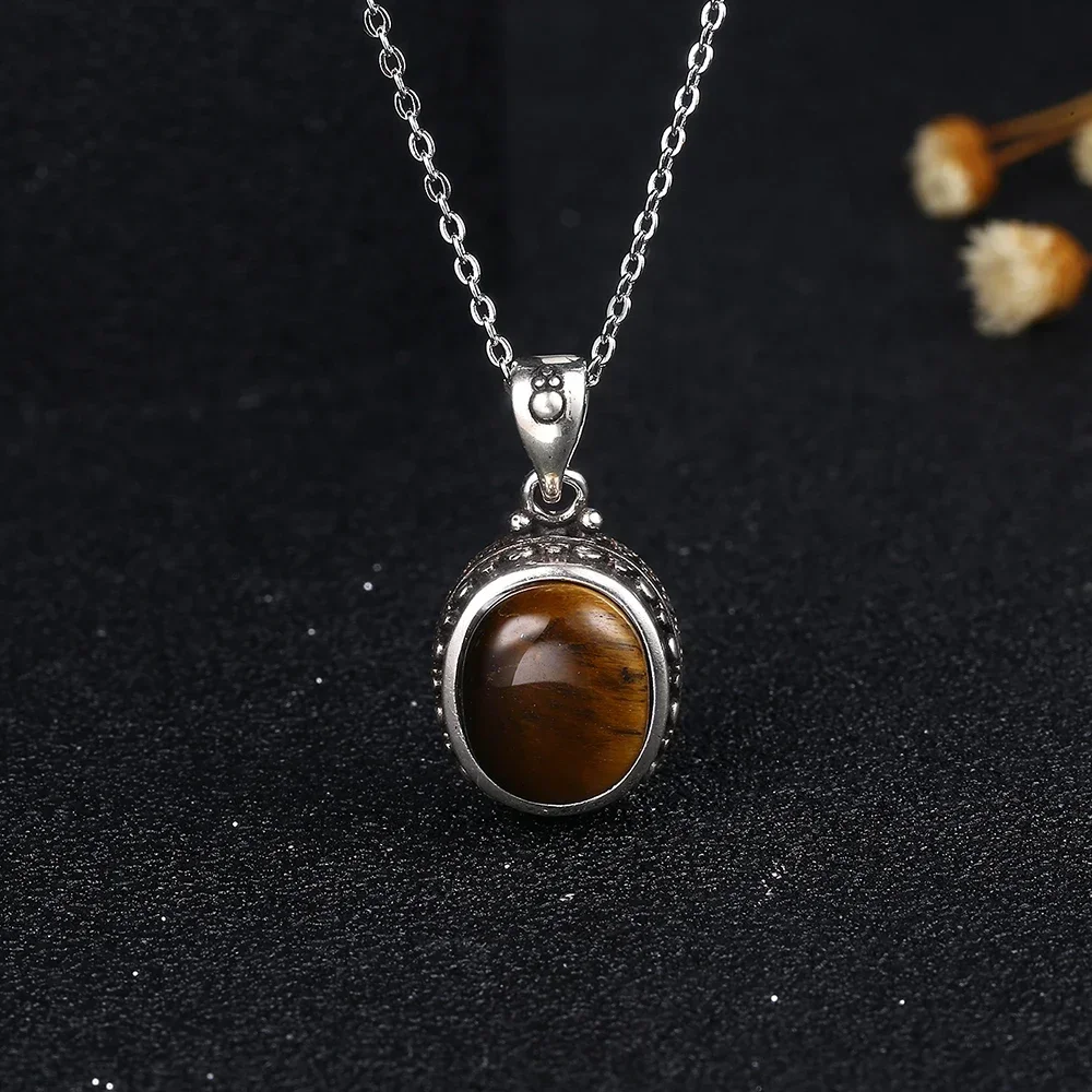 Pendant Necklace Silver Pendant Silver Necklace 925 Sterling Silver Natural Rhodochrosite Pendants Necklace for Women Gift Jewelry Chain