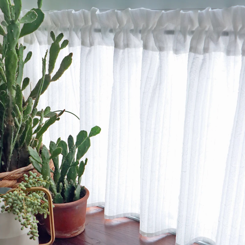 White Kitchen Sheer Valance Curtains Voile Sheer Cafe Window Curtain for Farmhouse Country Light Filtering 1 Panel Bubble Design 3