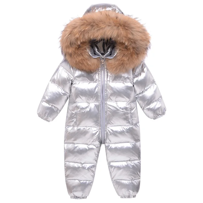 - 30 Degree Russian Winter Baby Snowsuit Real Fur Waterproof Baby Boy Winter Rompers Newborn Jumpsuit Toddler Girl Overalls