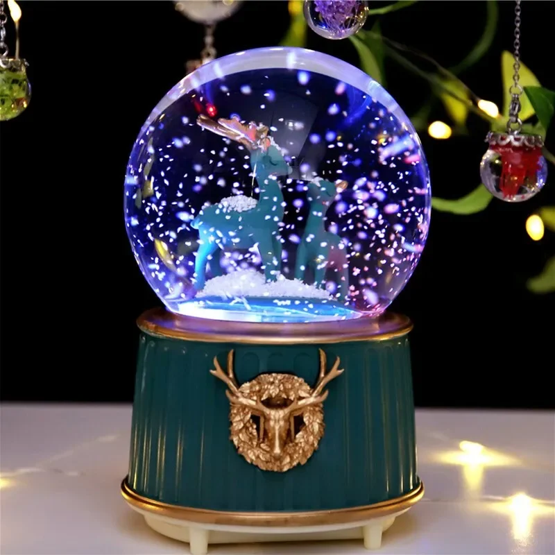 

Nordic Style Mother and Child Deer Crystal Ball Music Box Holiday Birthday Crafts Gifts Ornaments Home Accessories