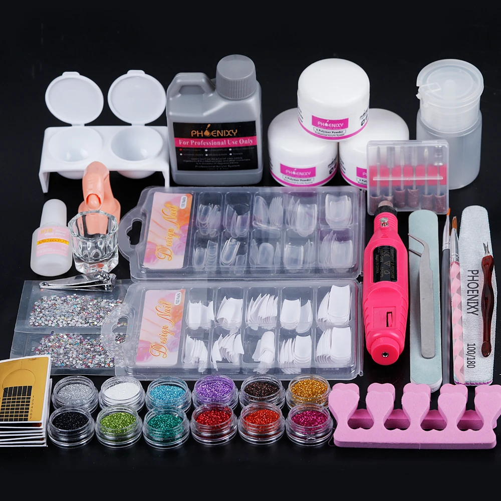 Kit completo de uñas acrílicas con máquina perforadora, herramientas de  manicura, polvo acrílico líquido, juego de uñas semipermanente|Conjuntos y  kits| - AliExpress